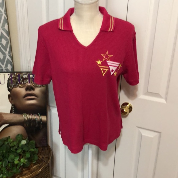 Vintage 80’s Pink And Gold Shirt with Collar - Picture 1 of 10
